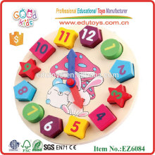 Wooden Toy Digital Geometry Clock Children's Educational Toy Building Blocks